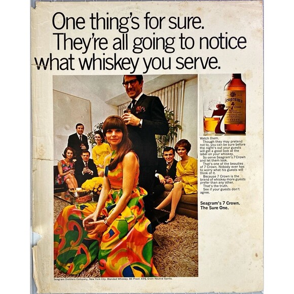 Seagram's 7 Crown Whiskey "The Sure One" Flaw! Vintage Print Ad 1968 - Picture 1 of 3
